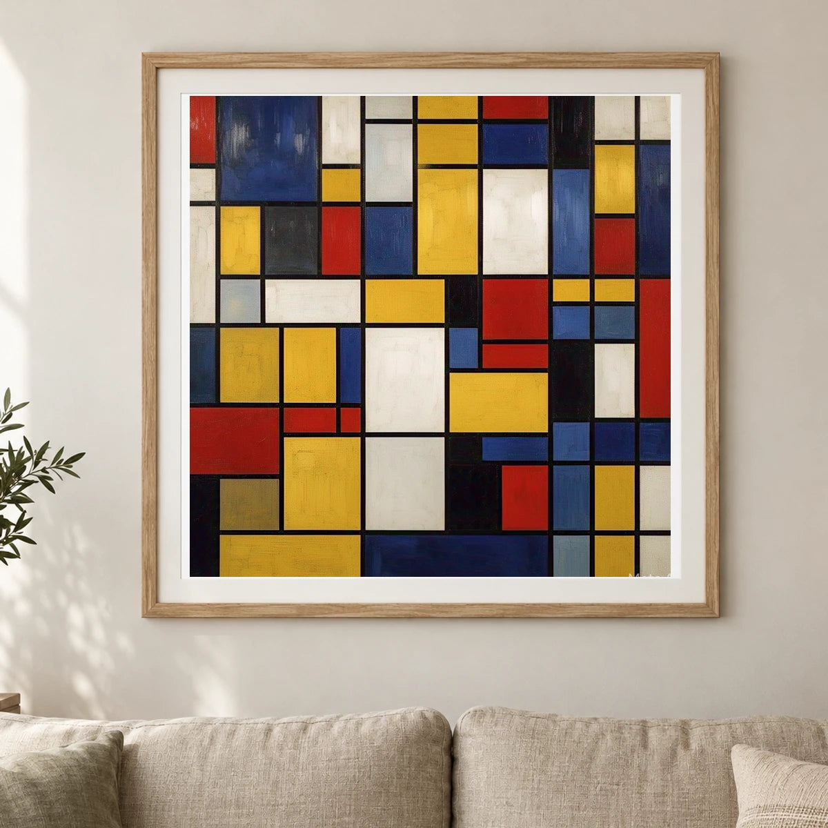 Composition With Red Yellow And Blue V shown in a styled interior