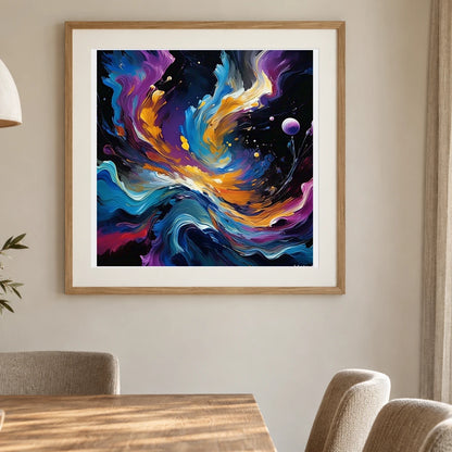 Cosmic Bloom Abstract Painting With Soft Swirling shown in a styled interior
