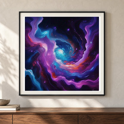 Cosmic Bloom Abstract Painting With Soft Swirling III shown in a styled interior