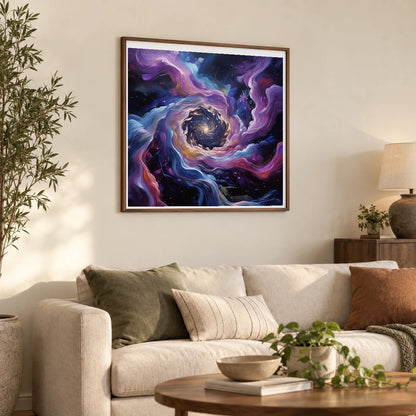 Cosmic Bloom Abstract Painting With Soft Swirling IV shown in a styled interior