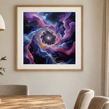 Cosmic Bloom Abstract Painting With Soft Swirling IV shown in a styled interior
