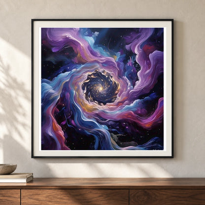 Cosmic Bloom Abstract Painting With Soft Swirling IV shown in a styled interior