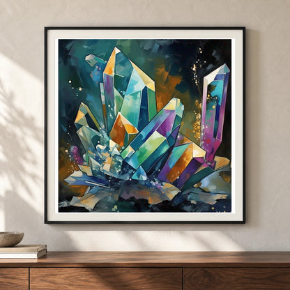 Crystal Formation Abstract Painting Featuring Delicate Crystalline II shown in a styled interior