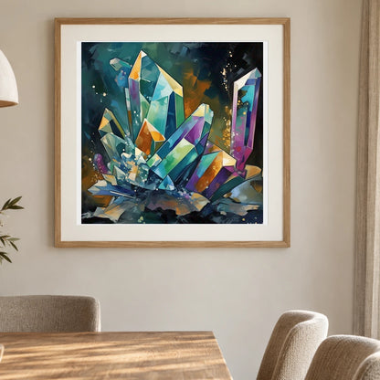 Crystal Formation Abstract Painting Featuring Delicate Crystalline II shown in a styled interior