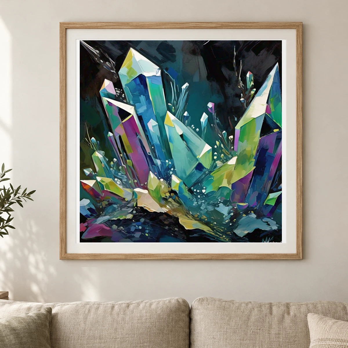 Crystal Formation Abstract Painting Featuring Delicate Crystalline III shown in a styled interior