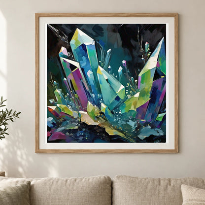 Crystal Formation Abstract Painting Featuring Delicate Crystalline III shown in a styled interior