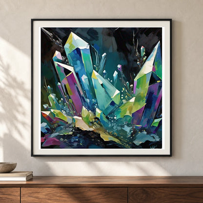 Crystal Formation Abstract Painting Featuring Delicate Crystalline III shown in a styled interior