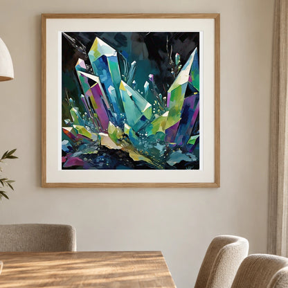 Crystal Formation Abstract Painting Featuring Delicate Crystalline III shown in a styled interior