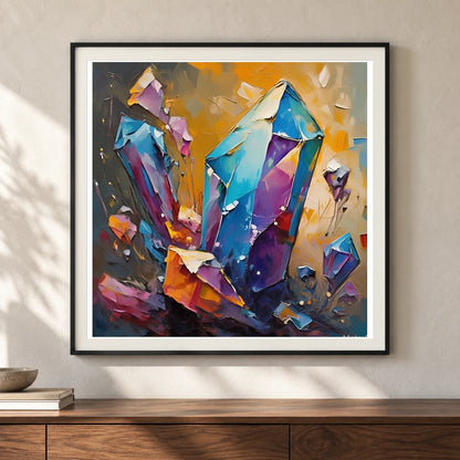 Crystal Formation Abstract Painting Featuring Delicate Crystalline IV shown in a styled interior