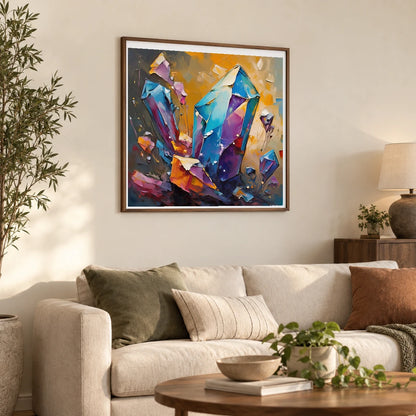 Crystal Formation Abstract Painting Featuring Delicate Crystalline IV shown in a styled interior