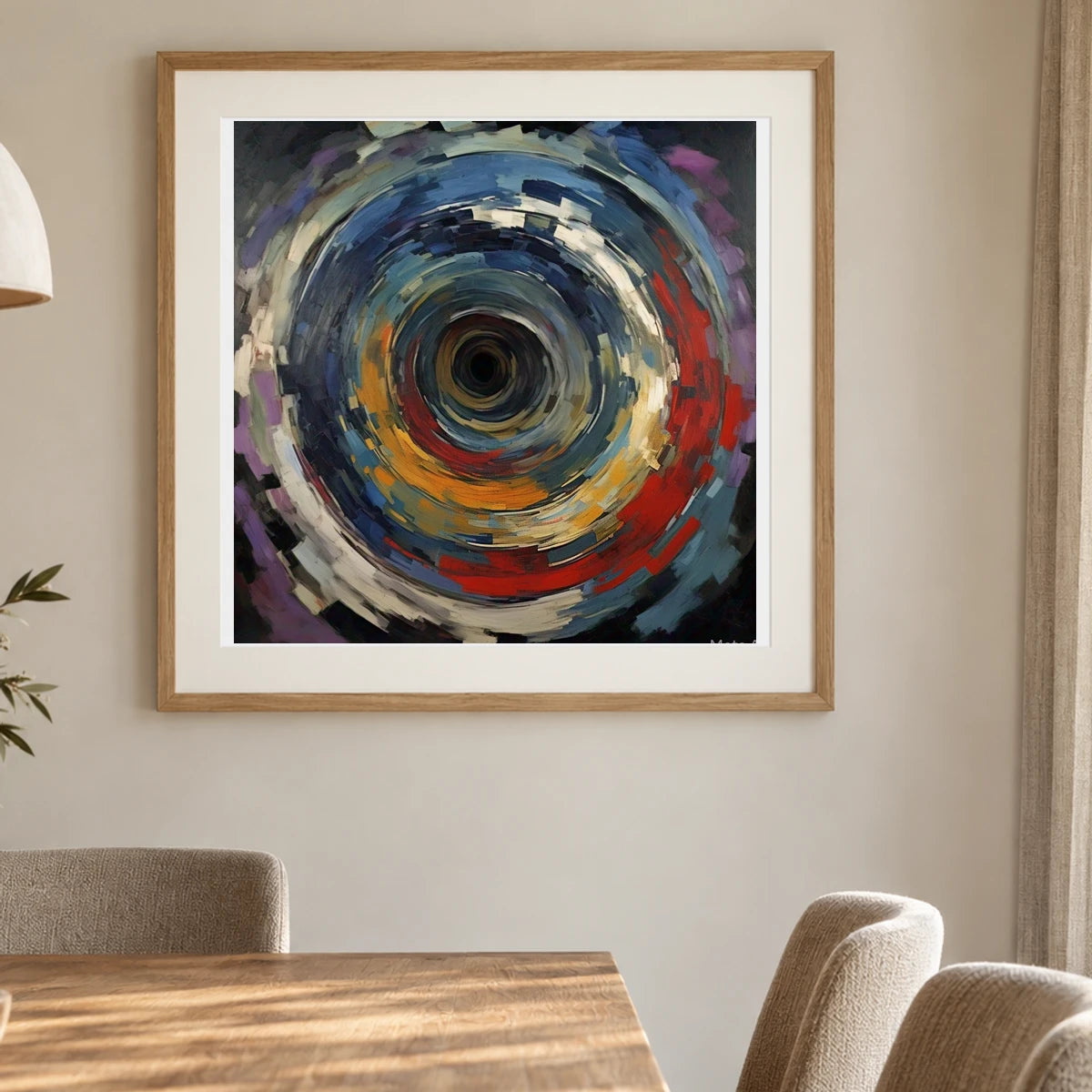 Echoing Void Abstract Expressionist Painting shown in a styled interior