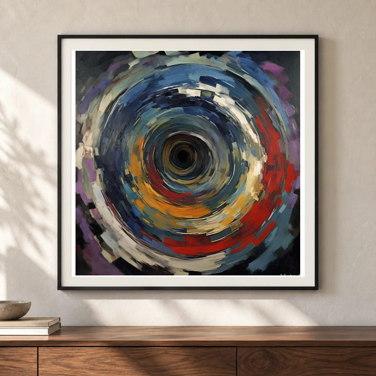 Echoing Void Abstract Expressionist Painting shown in a styled interior