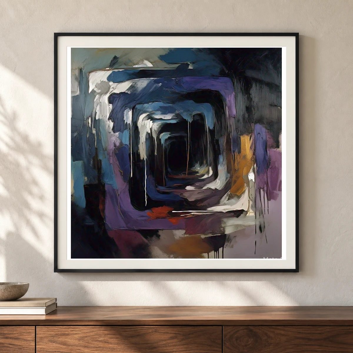 Echoing Void Abstract Expressionist Painting II shown in a styled interior