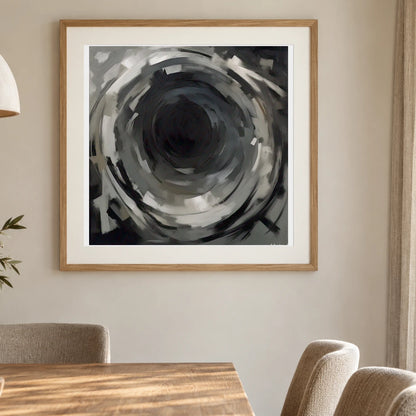 Echoing Void Abstract Expressionist Painting In Grayscale shown in a styled interior