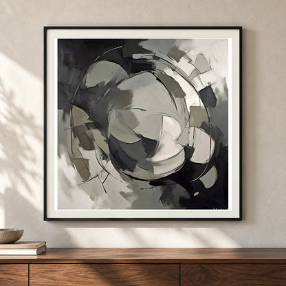 Echoing Void Abstract Expressionist Painting In Grayscale II shown in a styled interior