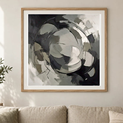 Echoing Void Abstract Expressionist Painting In Grayscale II shown in a styled interior