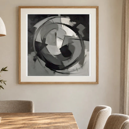 Echoing Void Abstract Expressionist Painting In Grayscale III shown in a styled interior