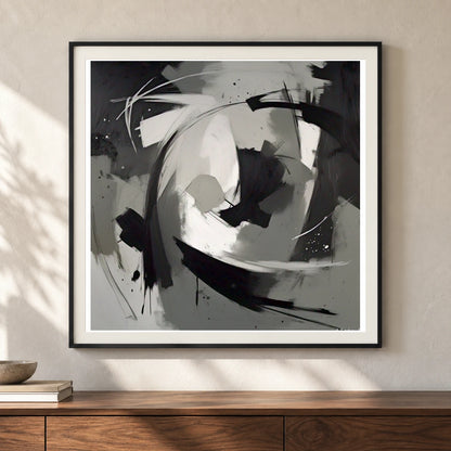 Echoing Void Abstract Expressionist Painting In Grayscale IV shown in a styled interior