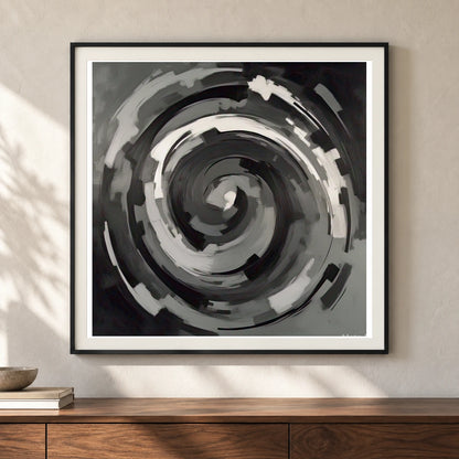 Echoing Void Abstract Expressionist Painting In Grayscale V shown in a styled interior