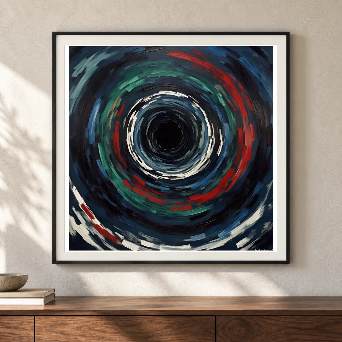 Echoing Void Abstract Expressionist Painting IV shown in a styled interior