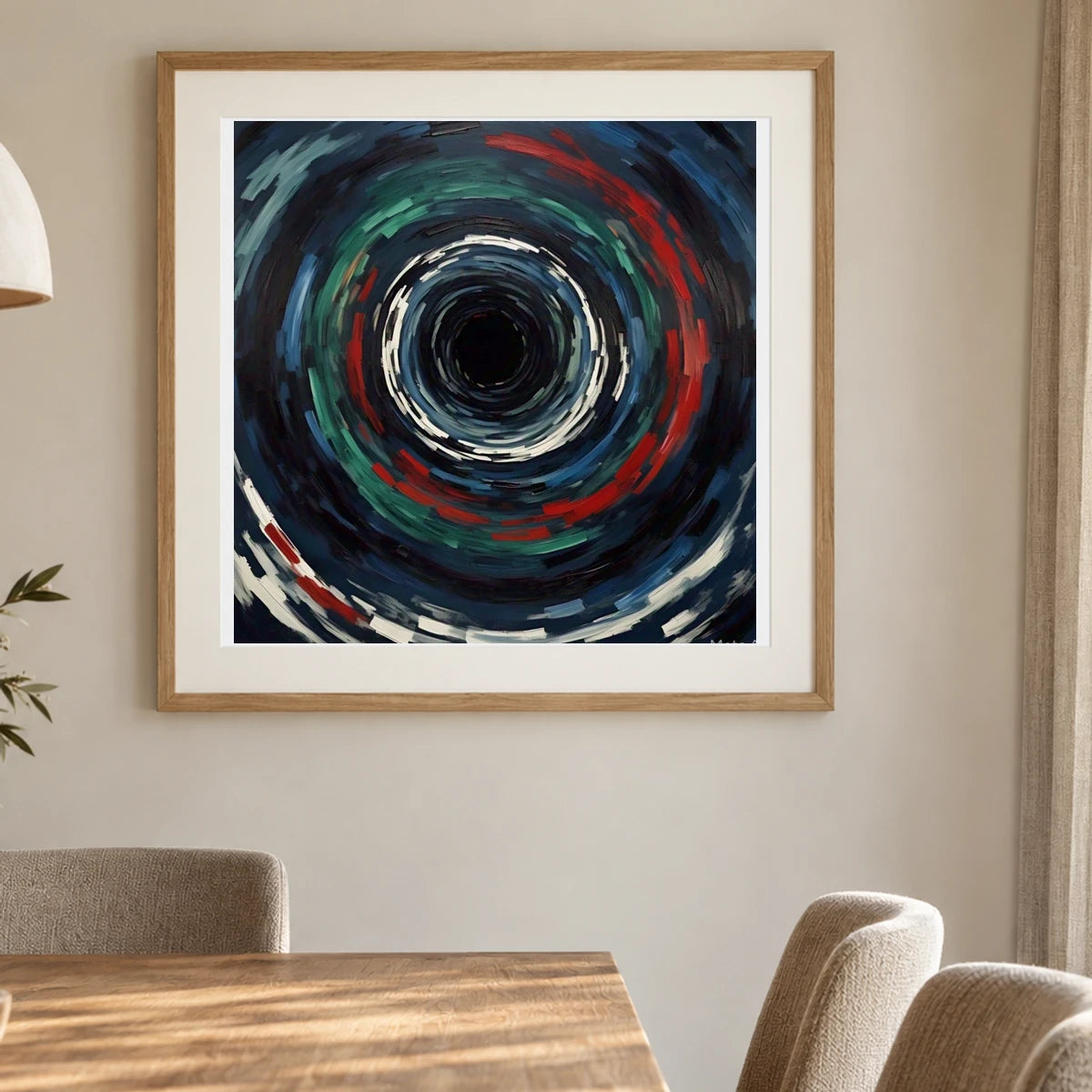 Echoing Void Abstract Expressionist Painting IV shown in a styled interior