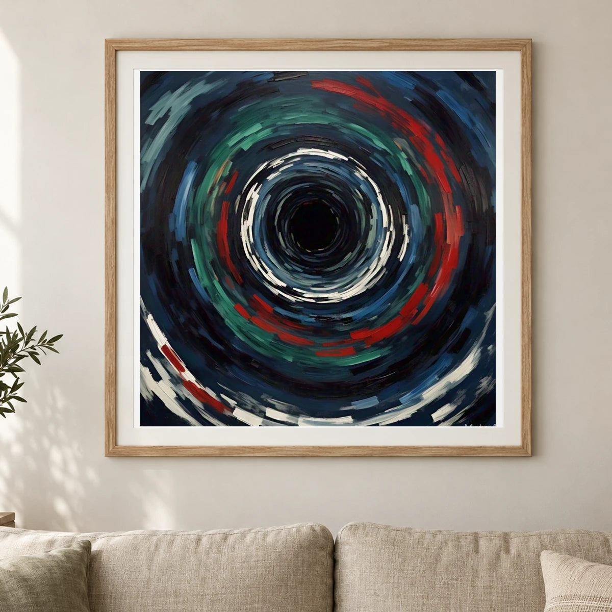 Echoing Void Abstract Expressionist Painting IV shown in a styled interior