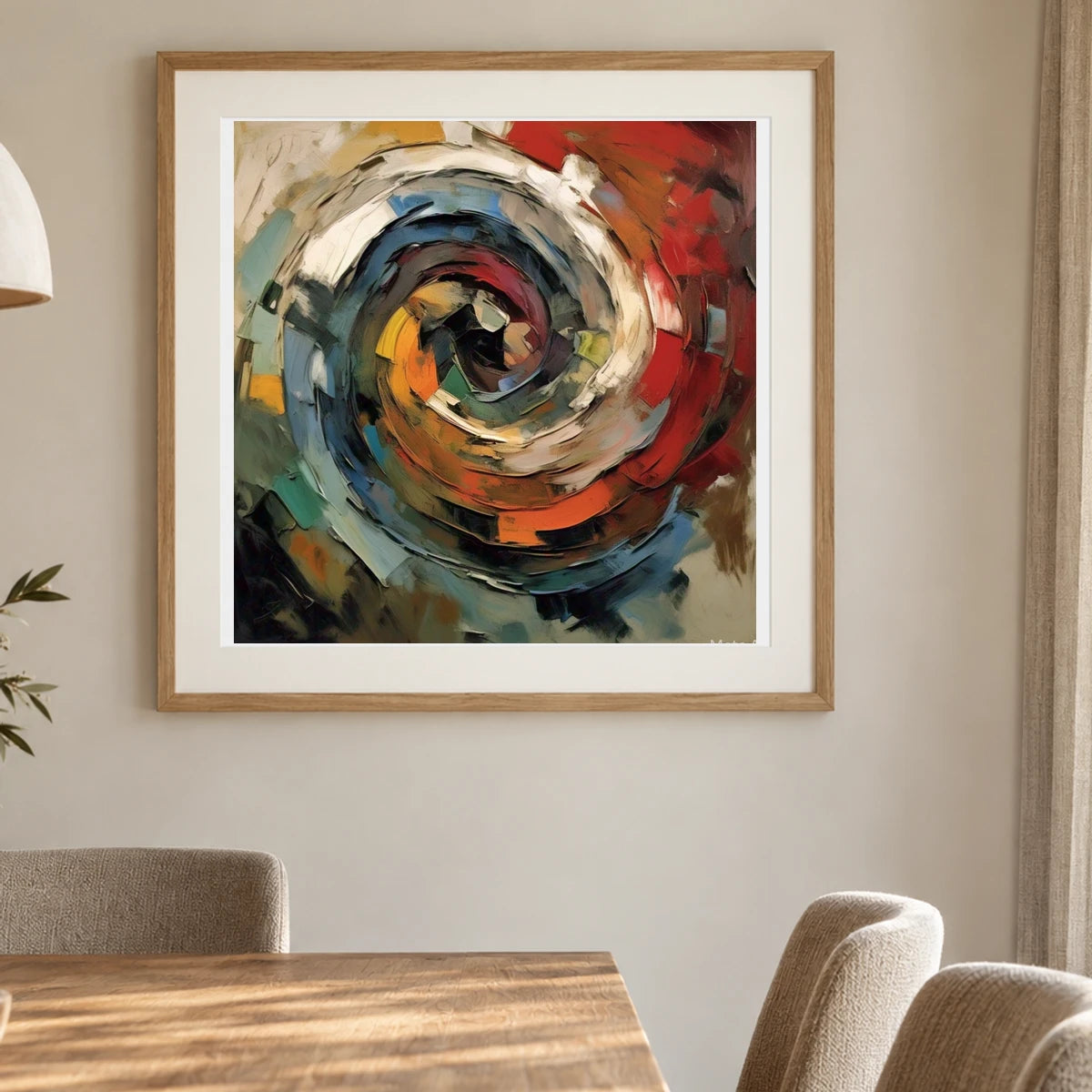Emotive Abyss Abstract Expressionist Painting With Less shown in a styled interior