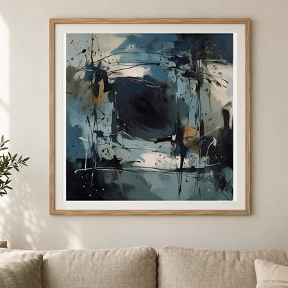Emotive Abyss Abstract Expressionist Painting With Less II shown in a styled interior