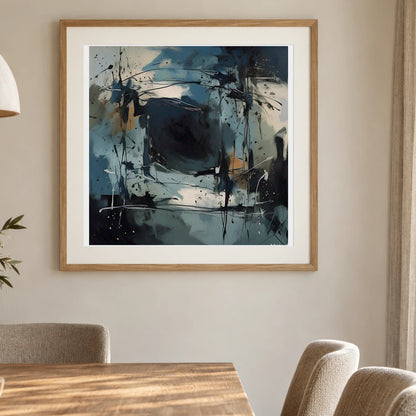 Emotive Abyss Abstract Expressionist Painting With Less II shown in a styled interior