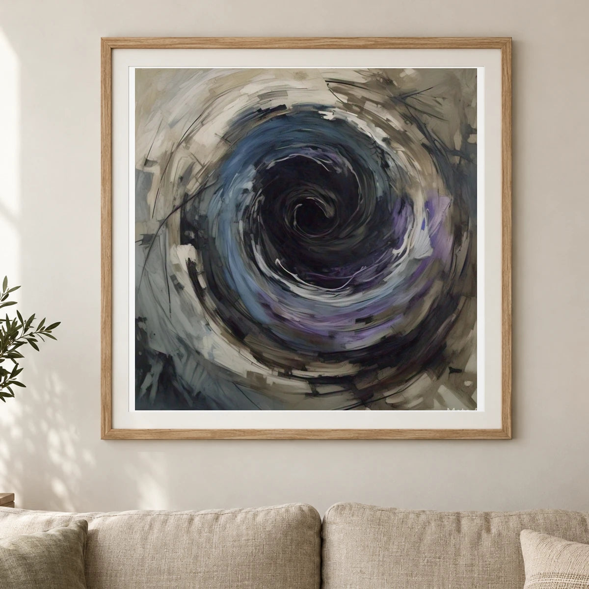 Emotive Abyss Abstract Expressionist Painting With Less III shown in a styled interior