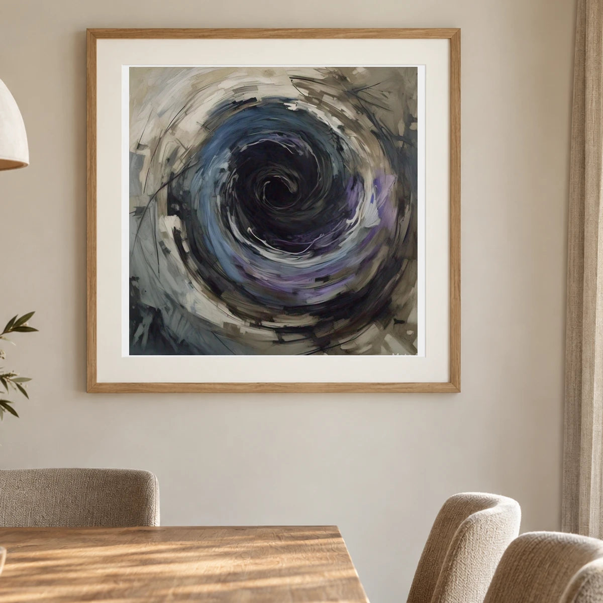 Emotive Abyss Abstract Expressionist Painting With Less III shown in a styled interior