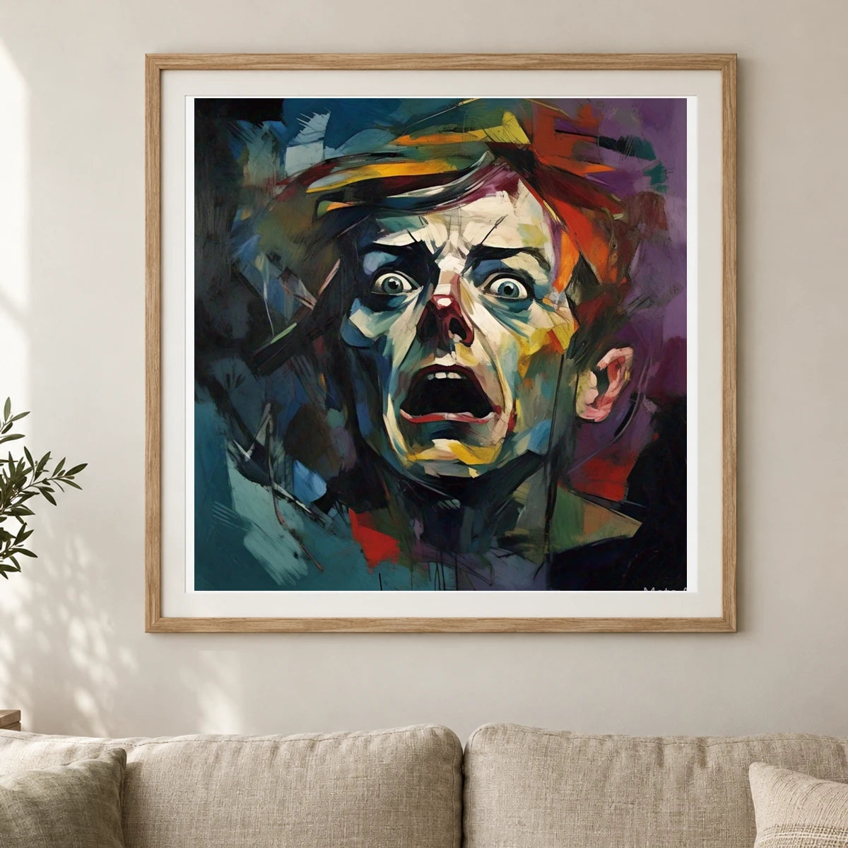 Emotive Abyss Abstract Expressionist Painting II shown in a styled interior
