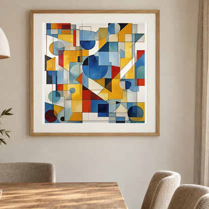 Fractured Symmetry Geometric Abstract Painting Featuring Fragmented II shown in a styled interior