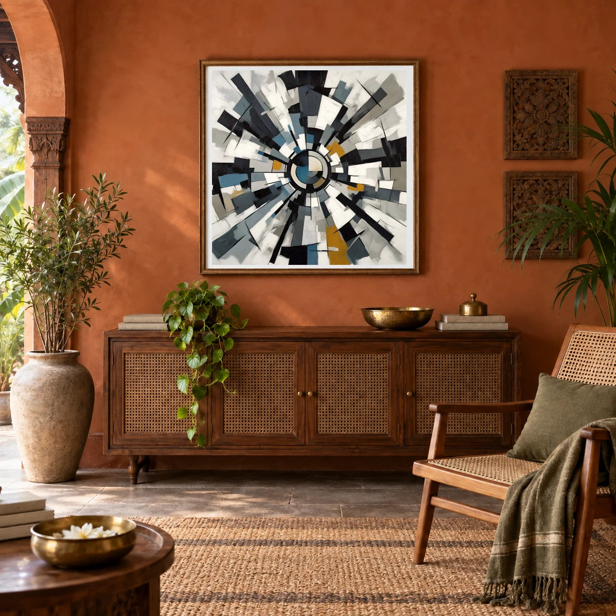 Fractured Symmetry Geometric Abstract Painting Featuring Fragmented IV abstract art print by SaamCrafts