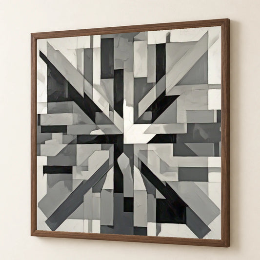 Fractured Symmetry Geometric Abstract Painting Featuring Fragmented V abstract art print by SaamCrafts