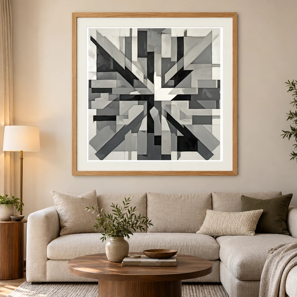 Fractured Symmetry Geometric Abstract Painting Featuring Fragmented V abstract art print by SaamCrafts