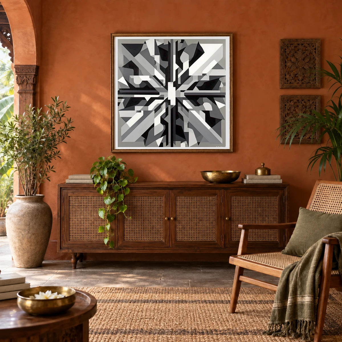 Fractured Symmetry Geometric Abstract Painting Featuring Fragmented VI abstract art print by SaamCrafts