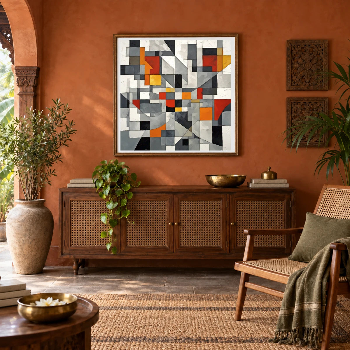 Fractured Symmetry Geometric Abstract Painting Featuring Fragmented VII abstract art print by SaamCrafts