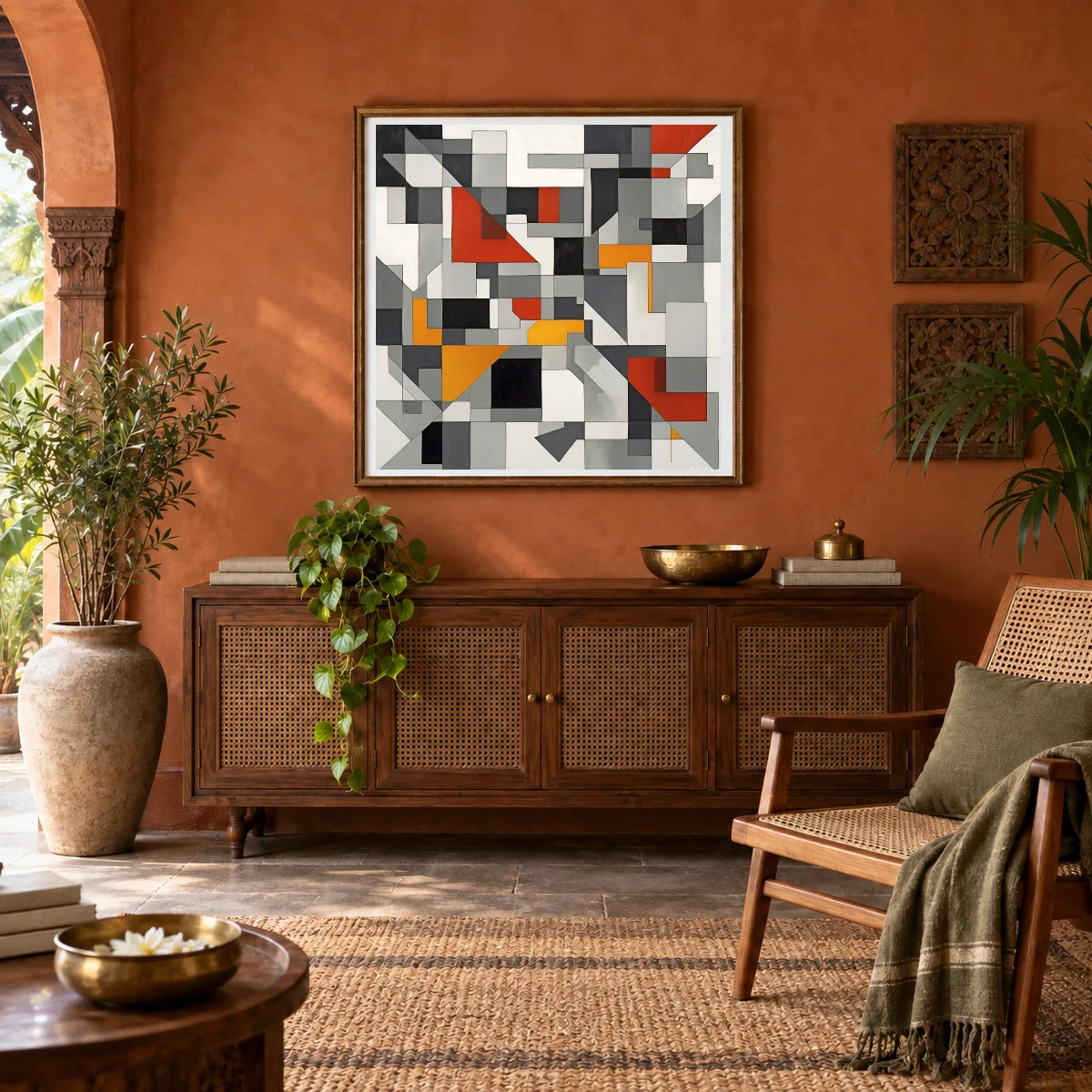 Fractured Symmetry Geometric Abstract Painting Featuring Fragmented VIII abstract art print by SaamCrafts