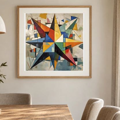 Fractured Symmetry Geometric Abstract Painting Featuring Fragmented IX shown in a styled interior