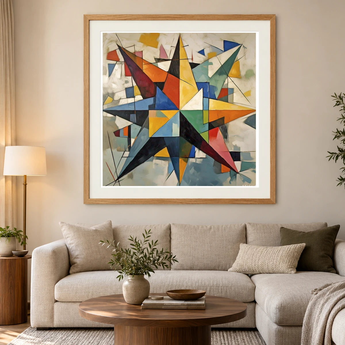 Fractured Symmetry Geometric Abstract Painting Featuring Fragmented IX abstract art print by SaamCrafts