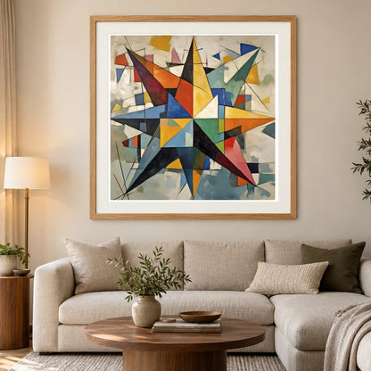 Fractured Symmetry Geometric Abstract Painting Featuring Fragmented IX abstract art print by SaamCrafts