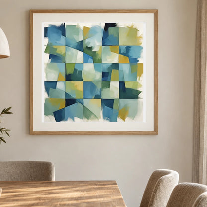 Geometric Rift Abstract Painting Geometric Shapes shown in a styled interior
