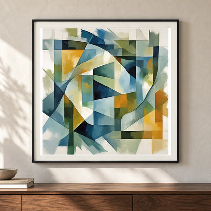 Geometric Rift Abstract Painting Geometric Shapes II shown in a styled interior
