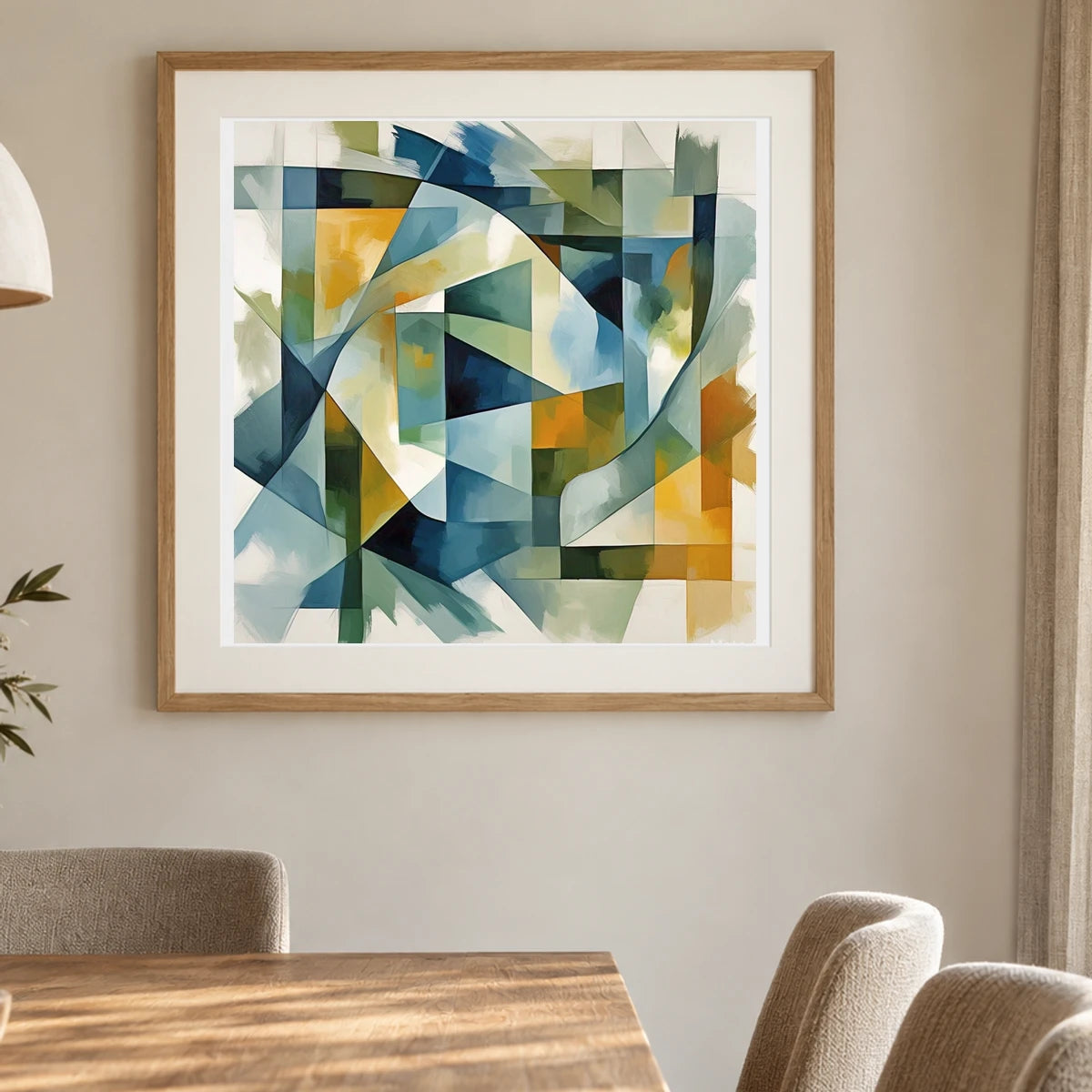 Geometric Rift Abstract Painting Geometric Shapes II shown in a styled interior