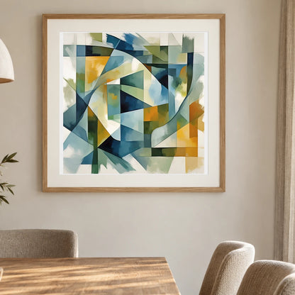 Geometric Rift Abstract Painting Geometric Shapes II shown in a styled interior
