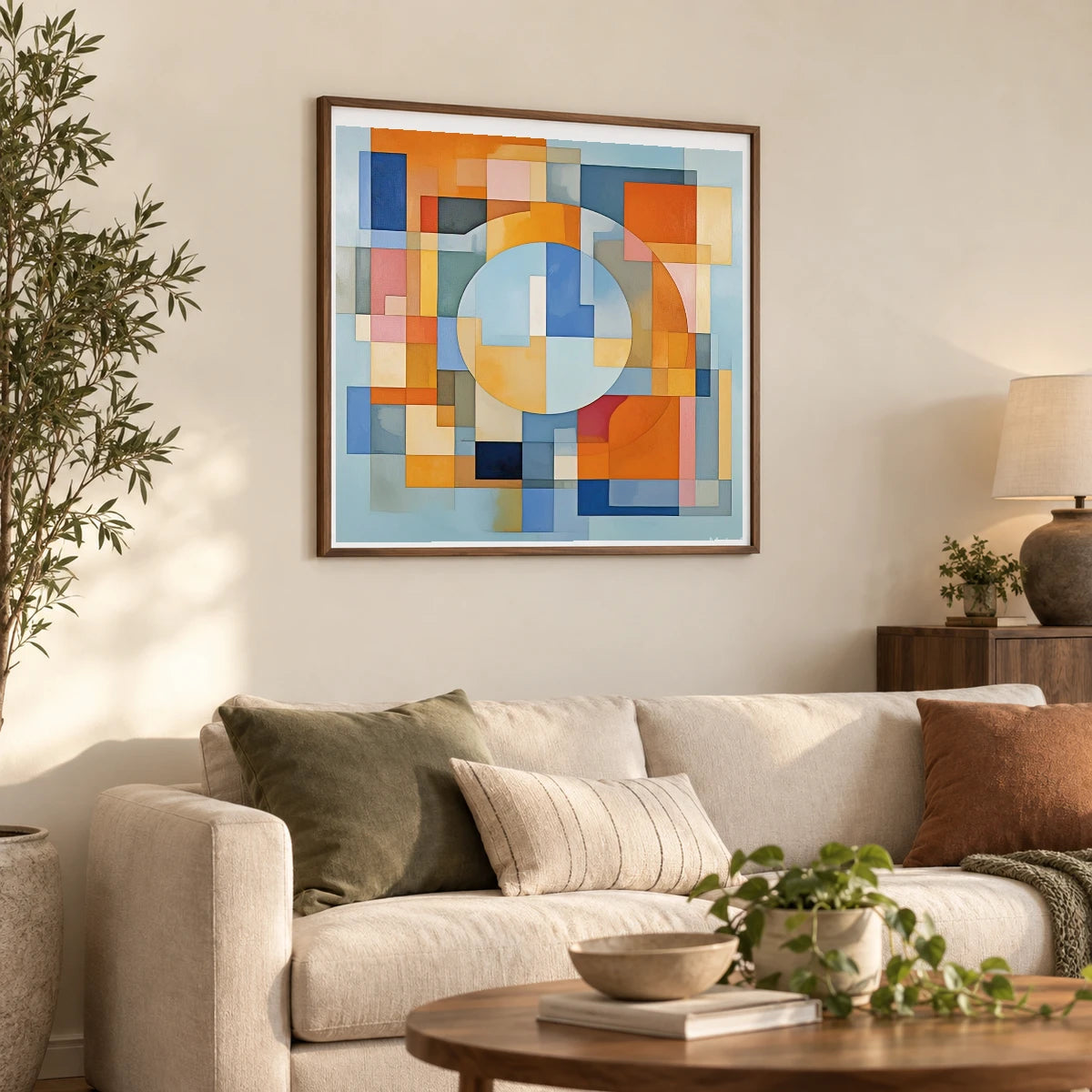Geometric Rift Abstract Painting Geometric Shapes III shown in a styled interior