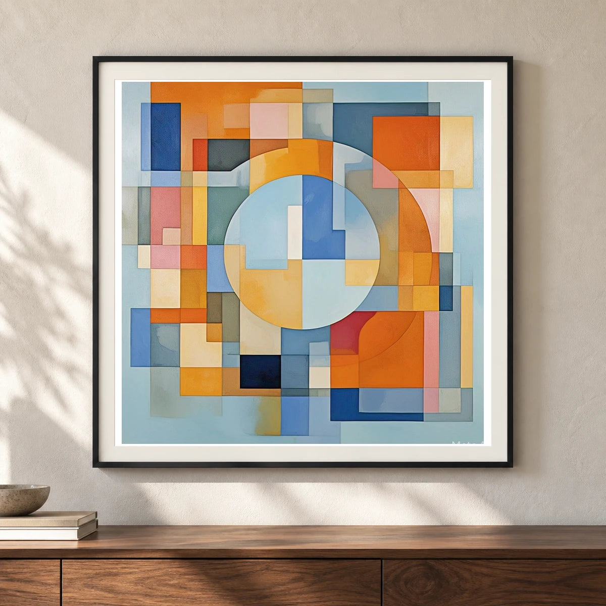 Geometric Rift Abstract Painting Geometric Shapes III shown in a styled interior