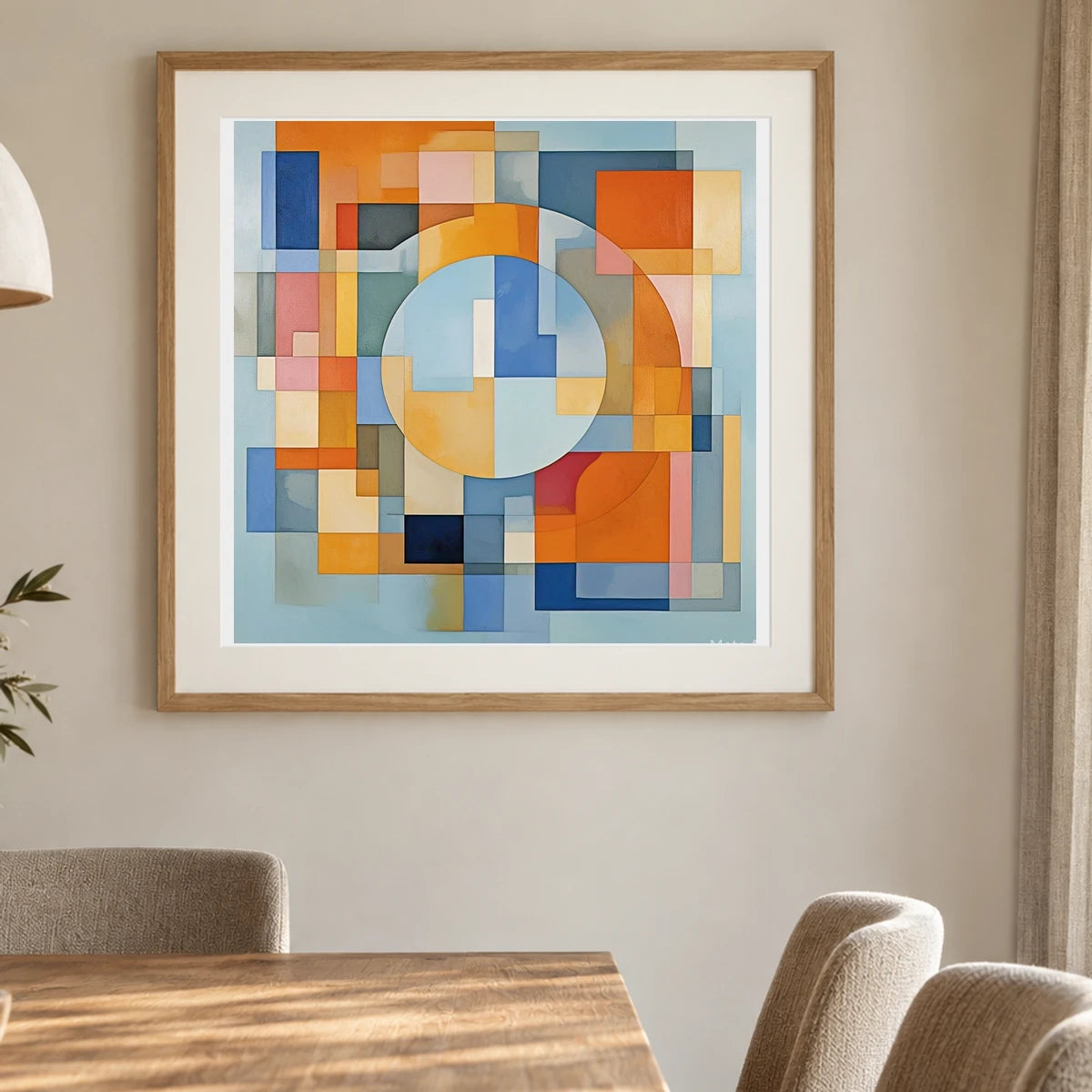 Geometric Rift Abstract Painting Geometric Shapes III shown in a styled interior