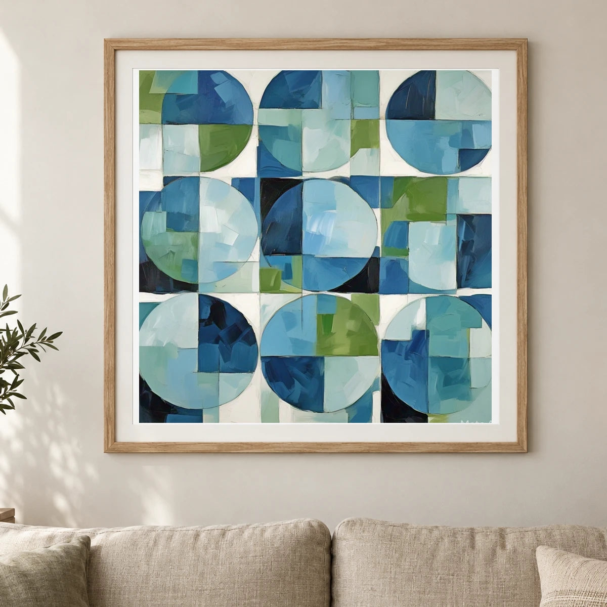 Geometric Rift Abstract Painting Geometric Shapes V shown in a styled interior